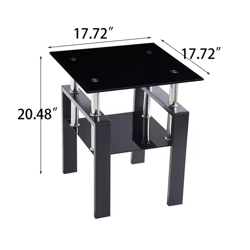 Table d'appoint carrée en verre noir, style moderne, lot de 2