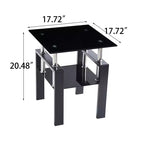 Table d'appoint carrée en verre noir, style moderne, lot de 2