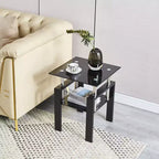 Table d'appoint carrée en verre noir, style moderne, lot de 2