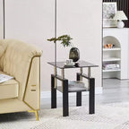 Table d'appoint carrée en verre noir, style moderne, lot de 2