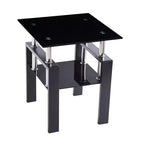 Table d'appoint carrée en verre noir, style moderne, lot de 2
