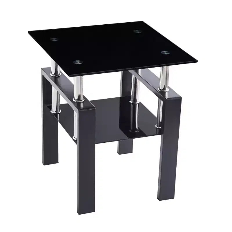 Table d'appoint carrée en verre noir, style moderne, lot de 2