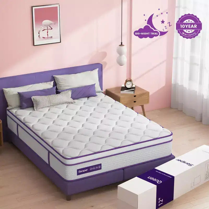 Matelas hybride Euro-Top blanc, fermeté moyenne, 1 personne (simple/double/grand)