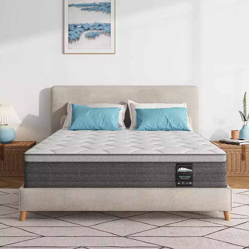 Serweet 10 5-Zone Motion Isolation Cooling Hybrid Mattress Heavier Coils for Durable Support -Medium Firm- Compatible with Platform Bed