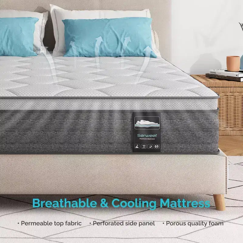 Matelas hybride blanc mi-ferme à ressorts ensachés, 30 cm, 1-2 personnes