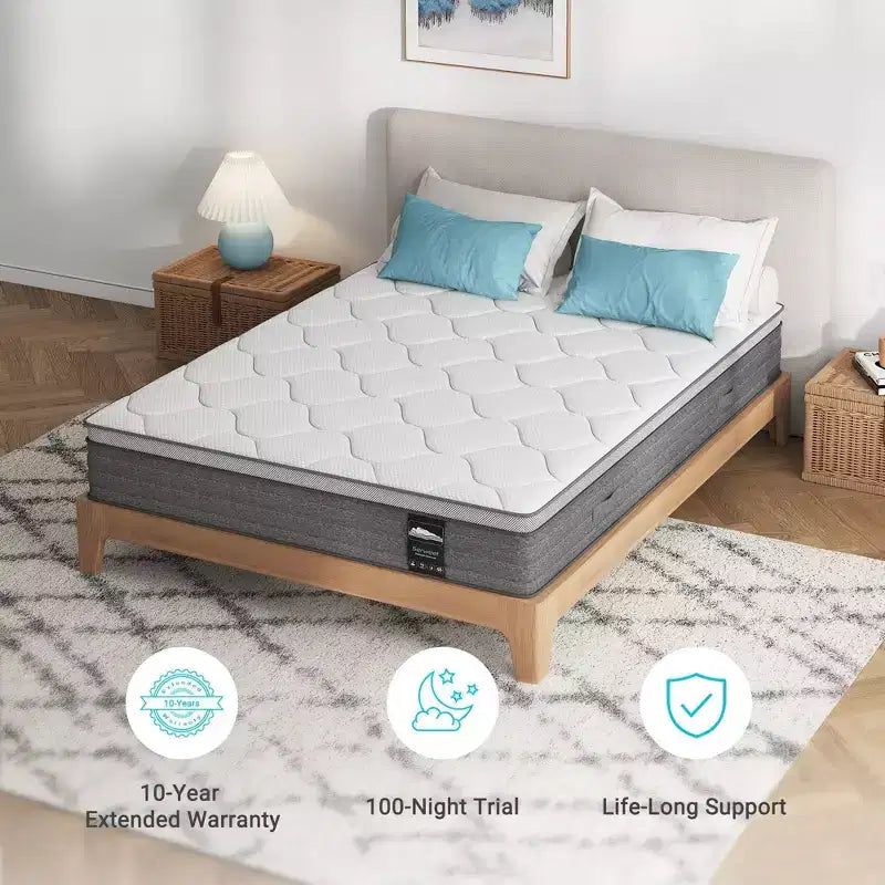 Matelas hybride blanc mi-ferme à ressorts ensachés, 30 cm, 1-2 personnes