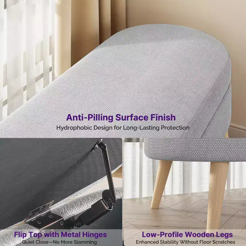 Banc de rangement ottoman beige/gris/blanc, couvercle rabattable, une place