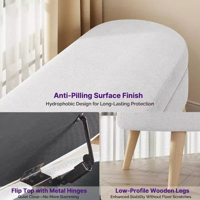 Banc de rangement ottoman beige/gris/blanc, couvercle rabattable, une place