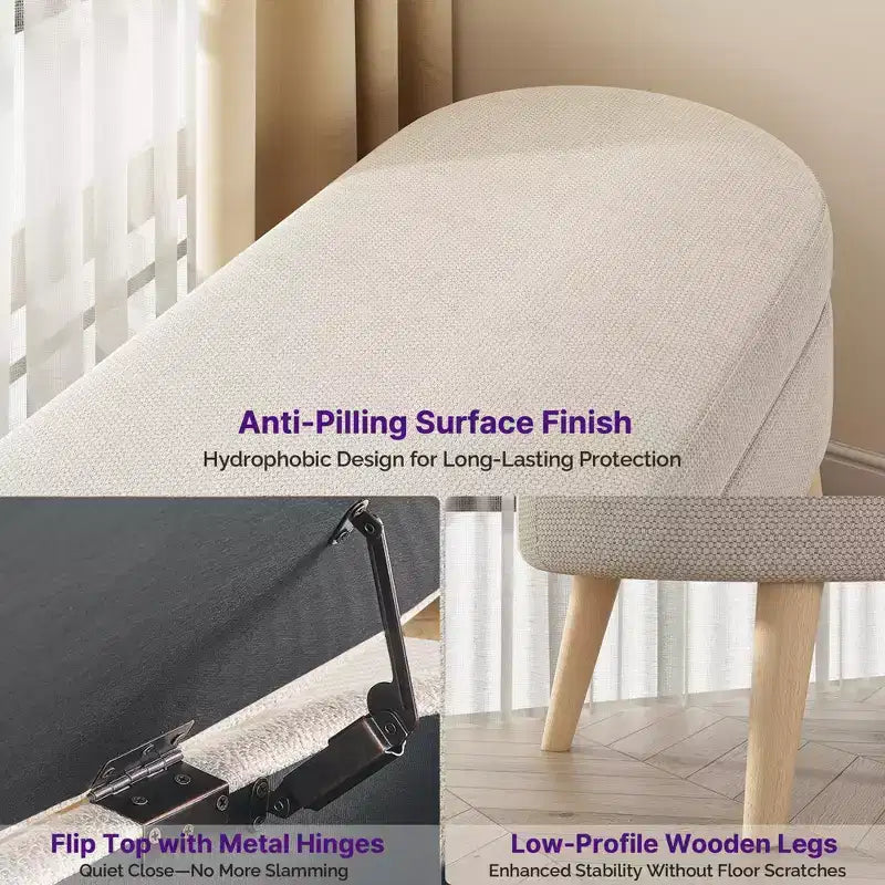 Banc de rangement ottoman beige/gris/blanc, couvercle rabattable, une place