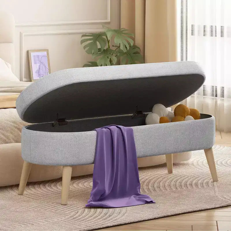 Banc de rangement ottoman beige/gris/blanc, couvercle rabattable, une place
