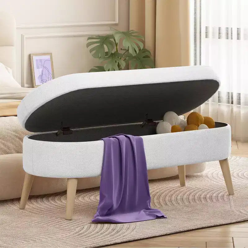 Banc de rangement ottoman beige/gris/blanc, couvercle rabattable, une place