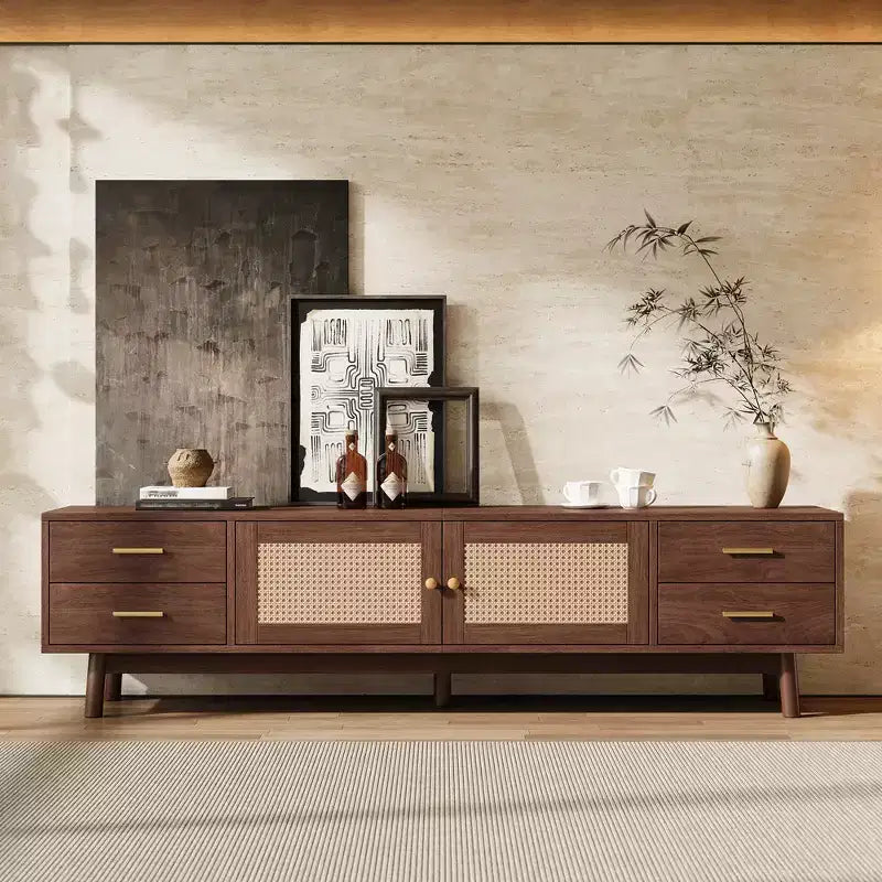 Meuble TV Mid-Century marron, 178 cm, convient aux téléviseurs jusqu'à 203 cm, assemblage par 1 personne