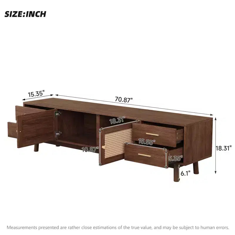Meuble TV Mid-Century marron, 178 cm, convient aux téléviseurs jusqu'à 203 cm, assemblage par 1 personne