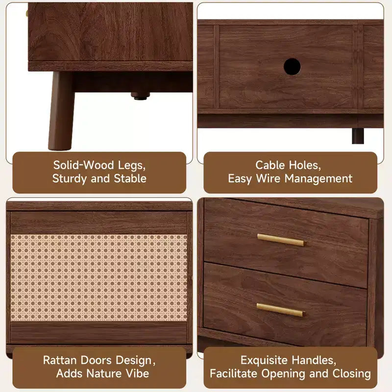 Meuble TV Mid-Century marron, 178 cm, convient aux téléviseurs jusqu'à 203 cm, assemblage par 1 personne