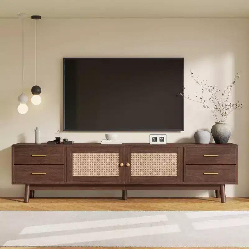 Meuble TV Mid-Century marron, 178 cm, convient aux téléviseurs jusqu'à 203 cm, assemblage par 1 personne