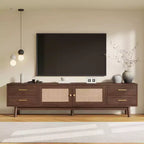 Meuble TV Mid-Century marron, 178 cm, convient aux téléviseurs jusqu'à 203 cm, assemblage par 1 personne