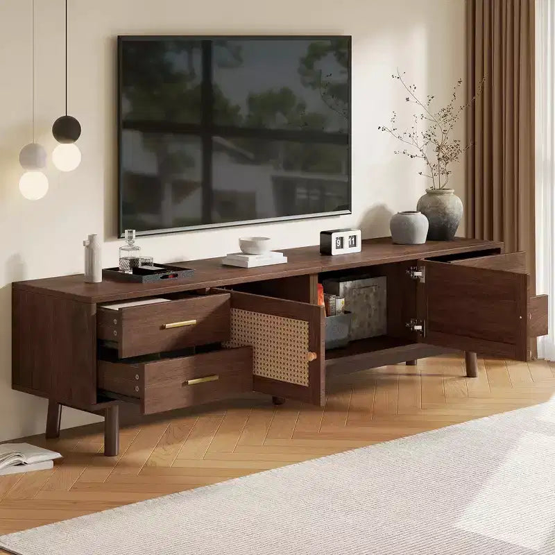 Meuble TV Mid-Century marron, 178 cm, convient aux téléviseurs jusqu'à 203 cm, assemblage par 1 personne