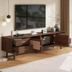 Meuble TV Mid-Century marron, 178 cm, convient aux téléviseurs jusqu'à 203 cm, assemblage par 1 personne