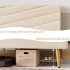 Cadre de lit plateforme king size en velours beige avec tête de lit réglable, 1 personne