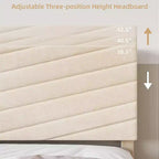 Cadre de lit plateforme king size en velours beige avec tête de lit réglable, 1 personne