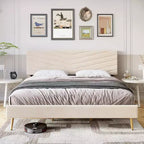 Cadre de lit plateforme king size en velours beige avec tête de lit réglable, 1 personne