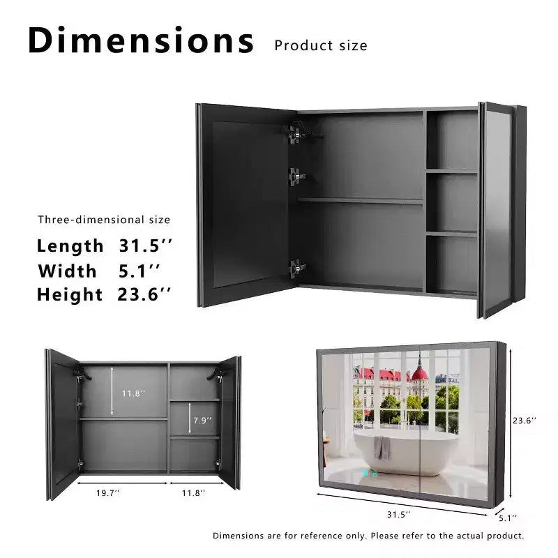 FAMYYT Armoire à pharmacie en aluminium de 32 po l. x 24 po H avec miroir et lumière, anti-buée, facile à installer