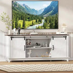 Meuble TV de ferme pour téléviseur 75 pouces avec portes coulissantes, étagères réglables et placards de rangement pour salon