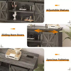 Meuble TV de ferme pour téléviseur 75 pouces avec portes coulissantes, étagères réglables et placards de rangement pour salon