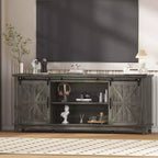 Farmhouse TV Stand for 75 Inch TV with Barn Doors, Adjustable Shelves and Storage Cabinets for Living Room