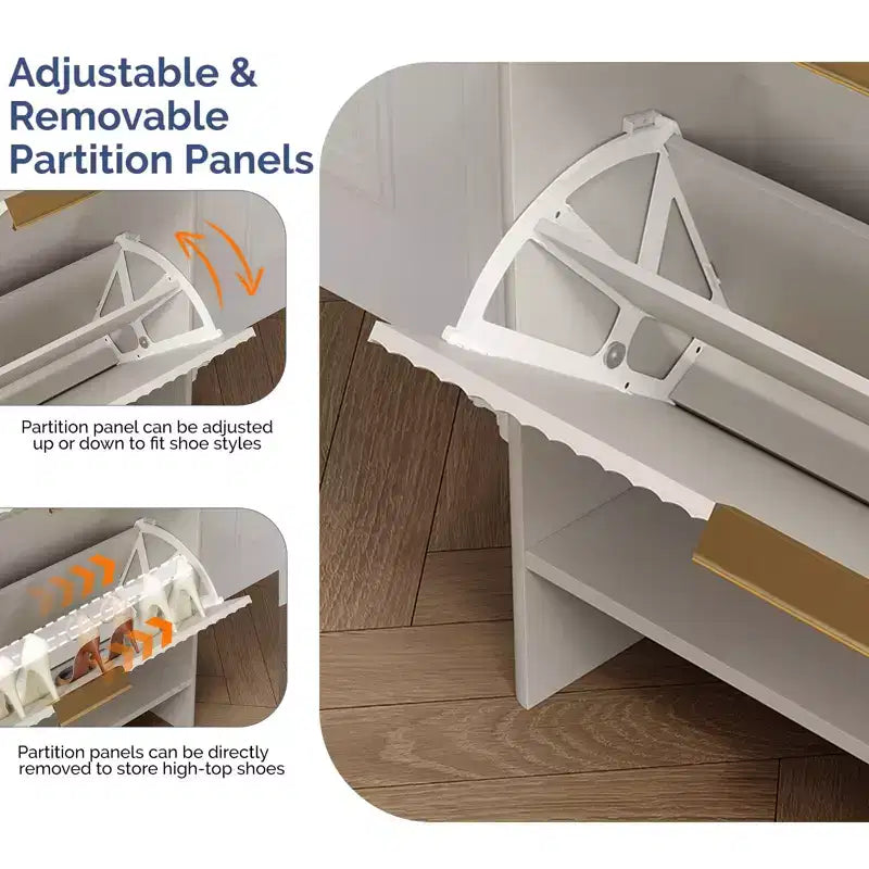 Meuble à chaussures Karl Home de 42,9 pouces avec 4 portes abattantes et déflecteur de table