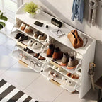 Meuble à chaussures Karl Home de 42,9 pouces avec 4 portes abattantes et déflecteur de table