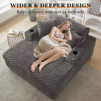 Chaise longue surdimensionnée de 152 cm avec porte-gobelets et ports USB, canapé-lit rembourré pour la lecture - Gris