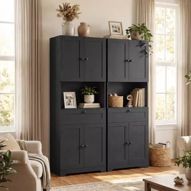 Armoire de cuisine Costway 171 cm avec 4 portes, 1 tiroir, plan de travail ouvert, étagère réglable