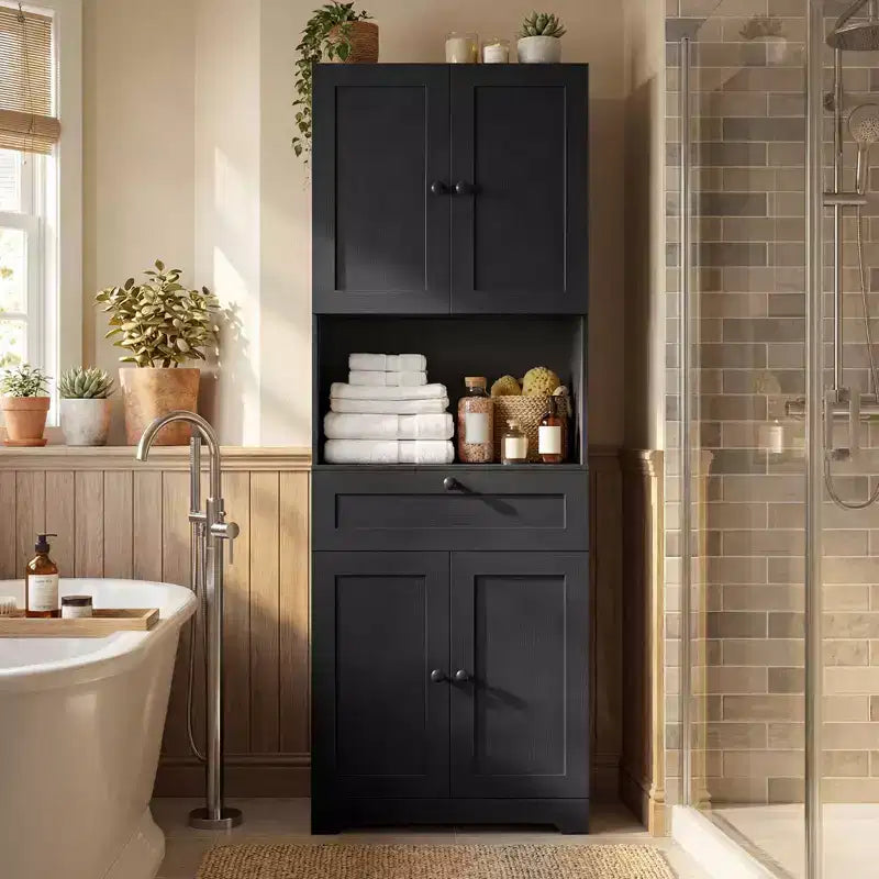 Armoire de cuisine Costway 171 cm avec 4 portes, 1 tiroir, plan de travail ouvert, étagère réglable