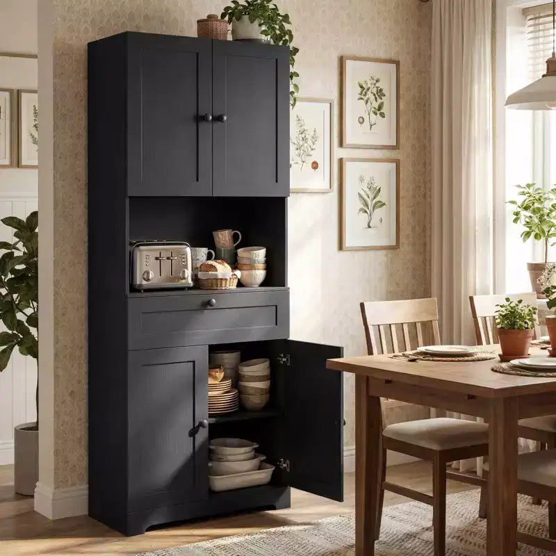 Armoire de cuisine Costway 171 cm avec 4 portes, 1 tiroir, plan de travail ouvert, étagère réglable