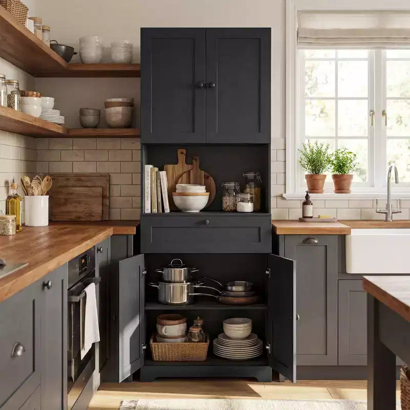 Armoire de cuisine Costway 171 cm avec 4 portes, 1 tiroir, plan de travail ouvert, étagère réglable
