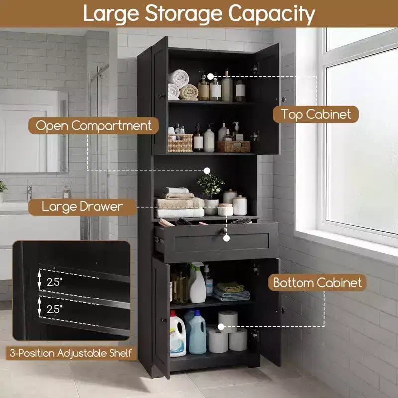 Armoire de cuisine Costway 171 cm avec 4 portes, 1 tiroir, plan de travail ouvert, étagère réglable