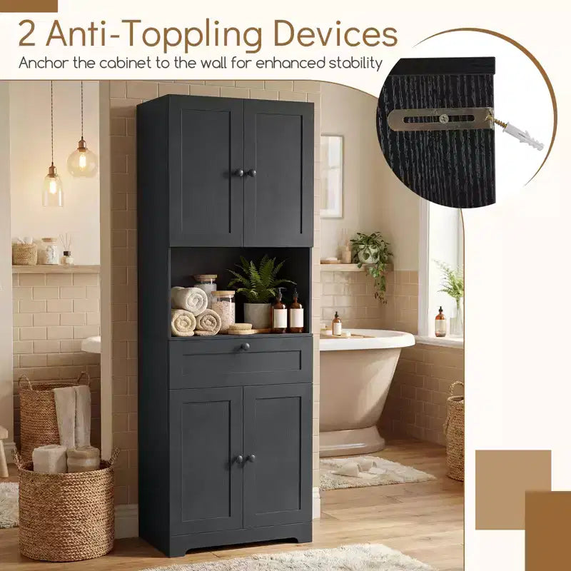 Armoire de cuisine Costway 171 cm avec 4 portes, 1 tiroir, plan de travail ouvert, étagère réglable