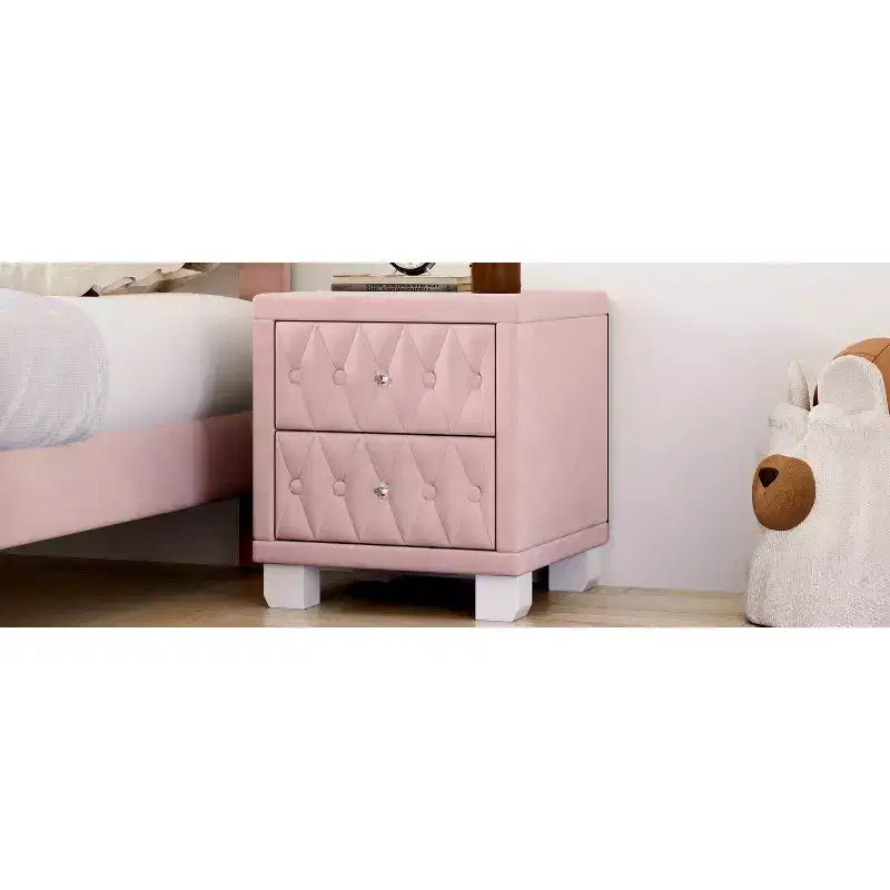Table de chevet 2 tiroirs en velours élégant et luxueux pour chambre et salon
