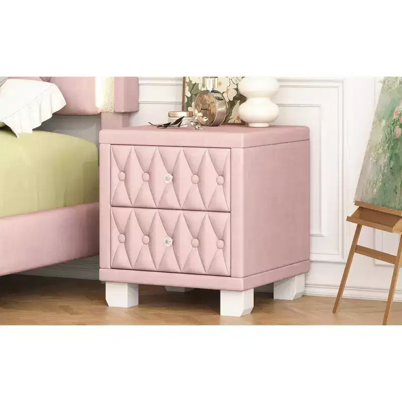 Table de chevet 2 tiroirs en velours élégant et luxueux pour chambre et salon