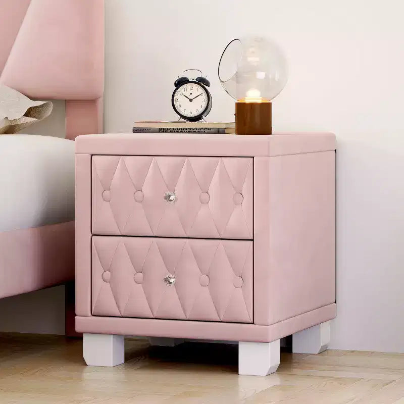 Table de chevet 2 tiroirs en velours élégant et luxueux pour chambre et salon