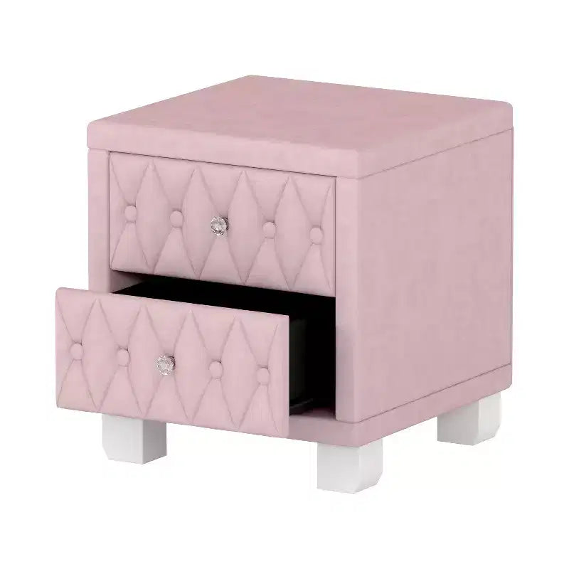 Table de chevet 2 tiroirs en velours élégant et luxueux pour chambre et salon