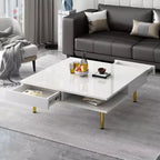 Square Coffee Table for Living Room, High Gloss Modern Center Table, White