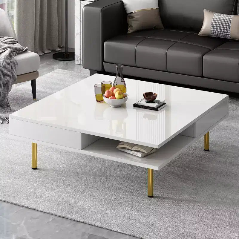 Table basse carrée pour salon, table basse moderne laquée, blanche