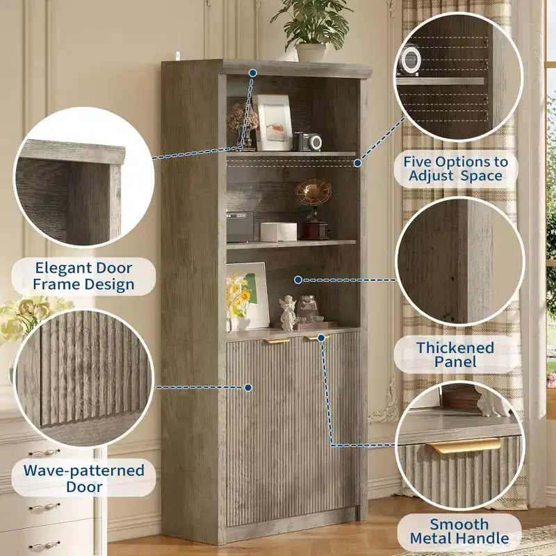 Étagère à Livres 2 PCS, Bibliothèque en Bois de 80 cm de Large avec Portes, Étagères à 5 Niveaux avec Tablette Supérieure Réglable pour Bureau à Domicile, Salon