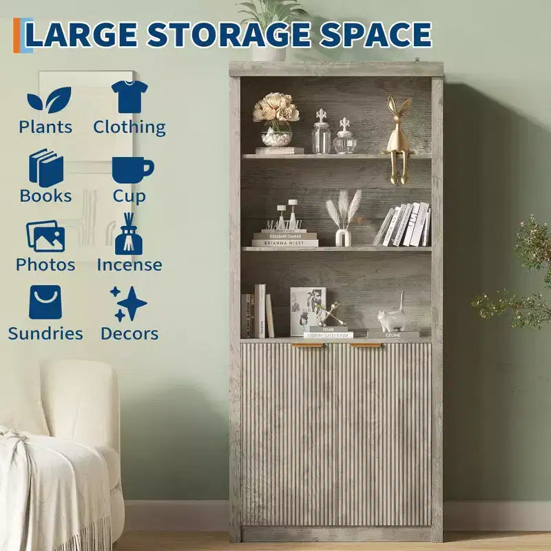 Étagère à Livres 2 PCS, Bibliothèque en Bois de 80 cm de Large avec Portes, Étagères à 5 Niveaux avec Tablette Supérieure Réglable pour Bureau à Domicile, Salon