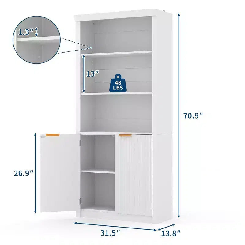 Étagère à Livres 2 PCS, Bibliothèque en Bois de 80 cm de Large avec Portes, Étagères à 5 Niveaux avec Tablette Supérieure Réglable pour Bureau à Domicile, Salon