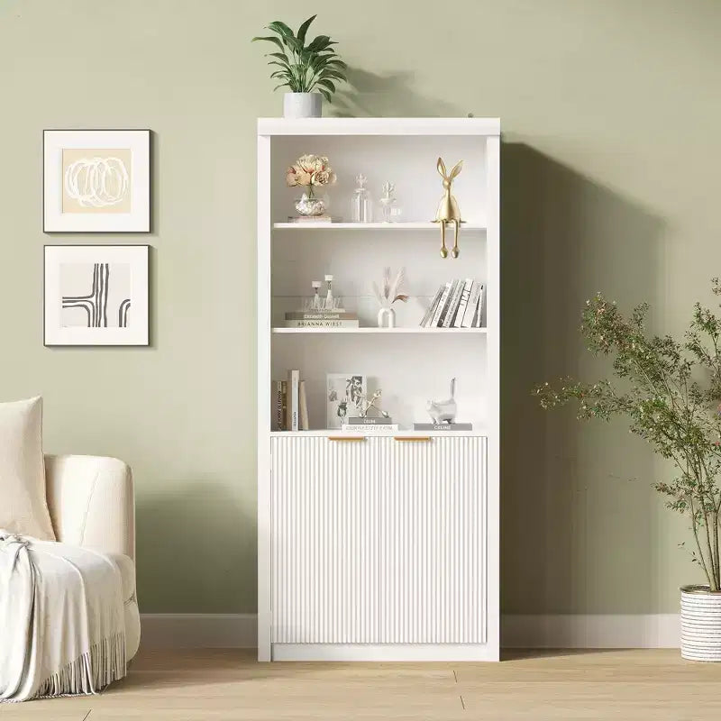 Étagère à Livres 2 PCS, Bibliothèque en Bois de 80 cm de Large avec Portes, Étagères à 5 Niveaux avec Tablette Supérieure Réglable pour Bureau à Domicile, Salon
