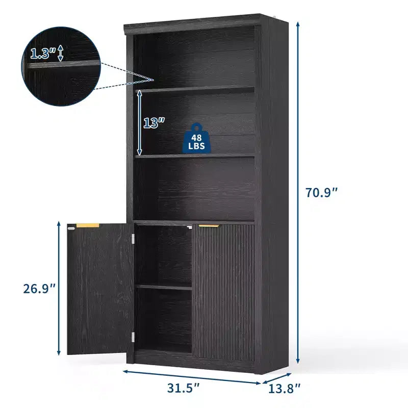 Étagère à Livres 2 PCS, Bibliothèque en Bois de 80 cm de Large avec Portes, Étagères à 5 Niveaux avec Tablette Supérieure Réglable pour Bureau à Domicile, Salon