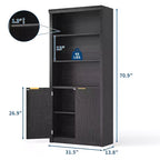 Étagère à Livres 2 PCS, Bibliothèque en Bois de 80 cm de Large avec Portes, Étagères à 5 Niveaux avec Tablette Supérieure Réglable pour Bureau à Domicile, Salon